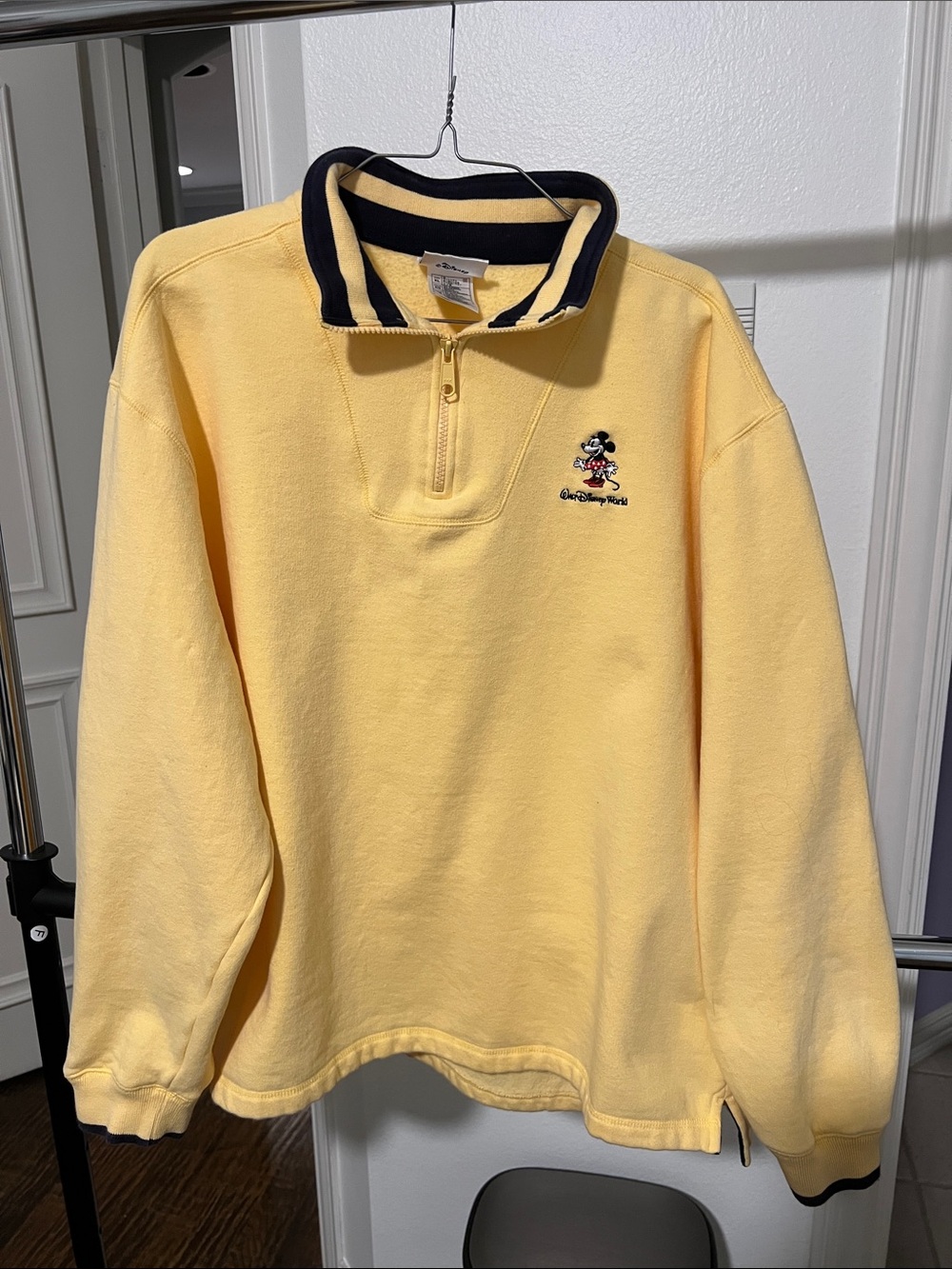 Disney World Yellow Half-Zip Sweatshirt Navy Trim and Minnie Mouse Embroidered
